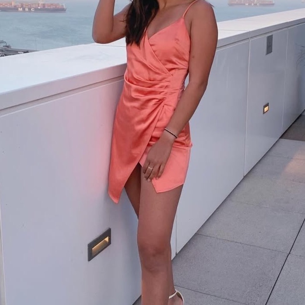 Elegant Coral Wrap Dress